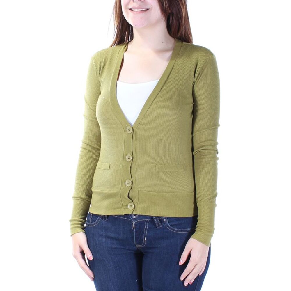 COLOR STORY Womens Green Long Sleeve V Neck Button Up Top Size: S